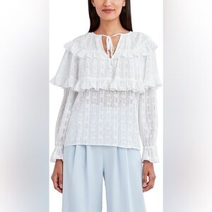 BCBGMAXAZRIA Shimmer Off-White Textured Ruffle Blouse. XS. NWT. $198!